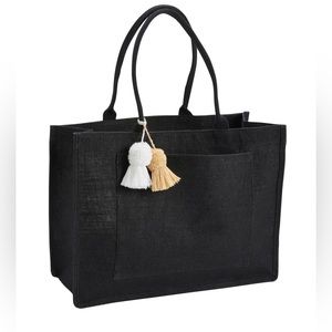 New JUTE BLACK TOTE BAG